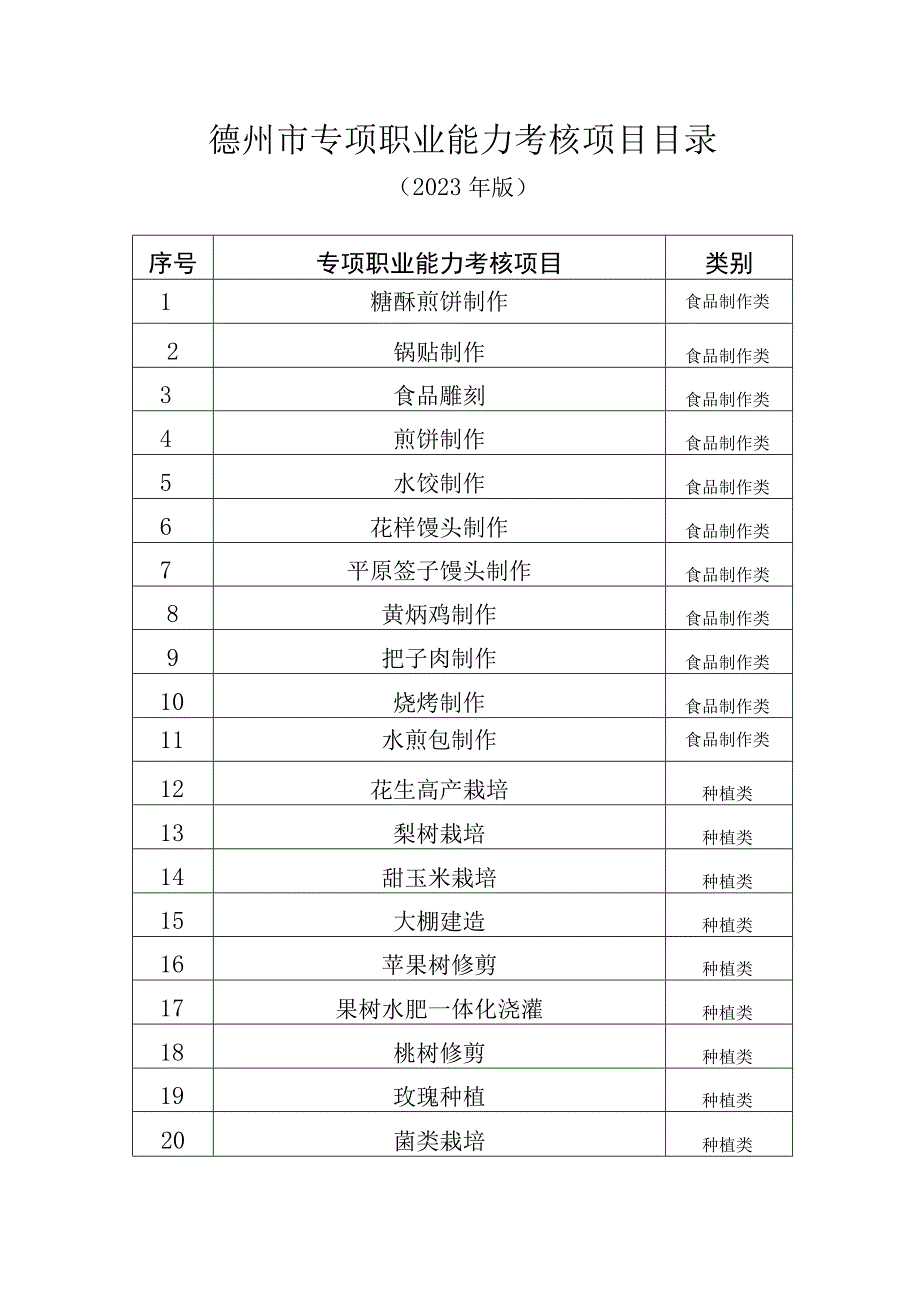 德州市专项职业能力考核项目目录.docx_第1页