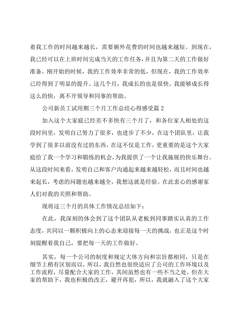 公司新员工试用期三个月工作总结心得感受（20篇）.docx_第2页