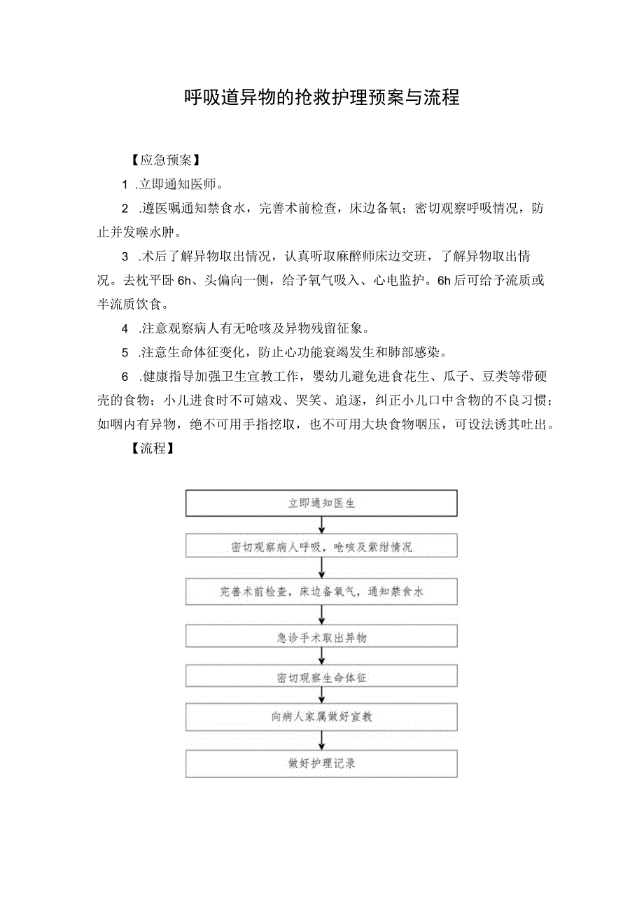 呼吸道异物的抢救护理预案与流程.docx_第1页