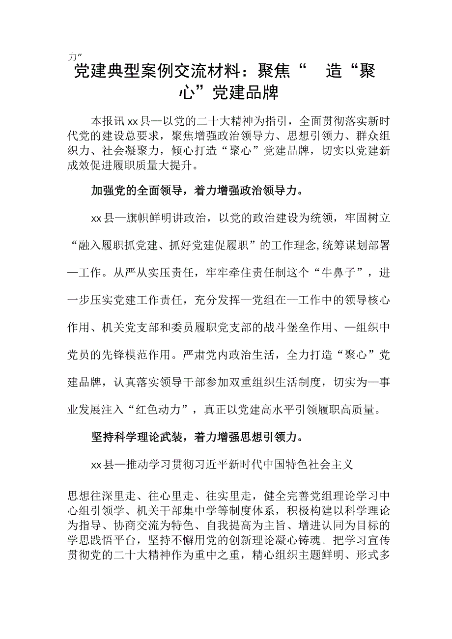 党建典型案例交流材料：聚焦“四力”打造“聚心”党建品牌.docx_第1页