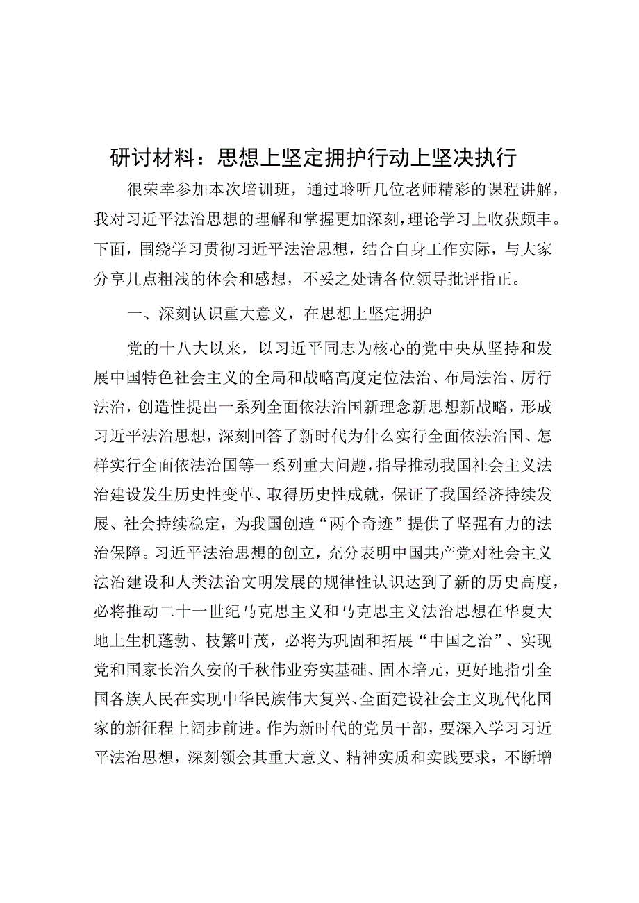 研讨材料：思想上坚定拥护 行动上坚决执行.docx_第1页