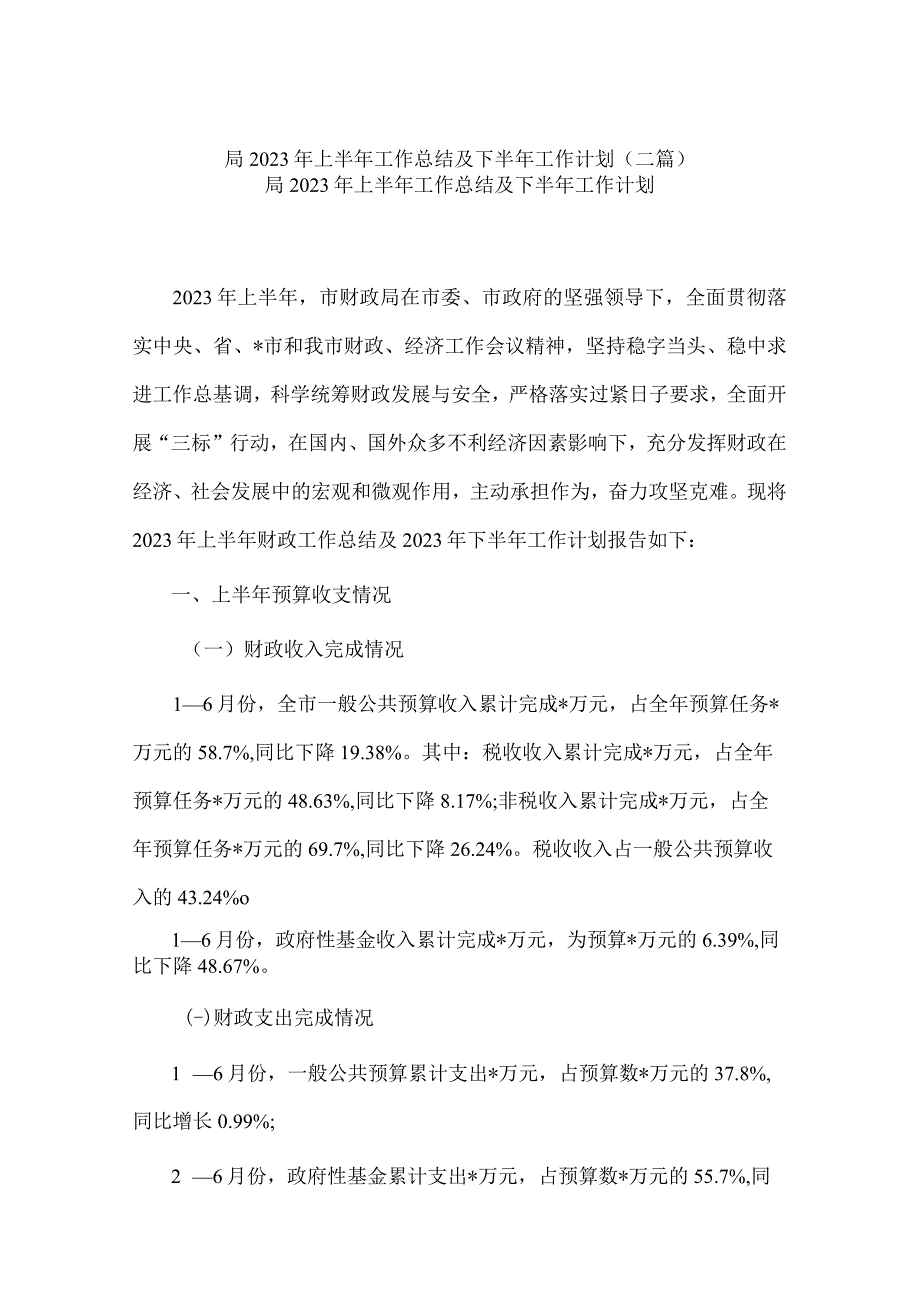 局2023年上半年工作总结及下半年工作计划(二篇).docx_第1页