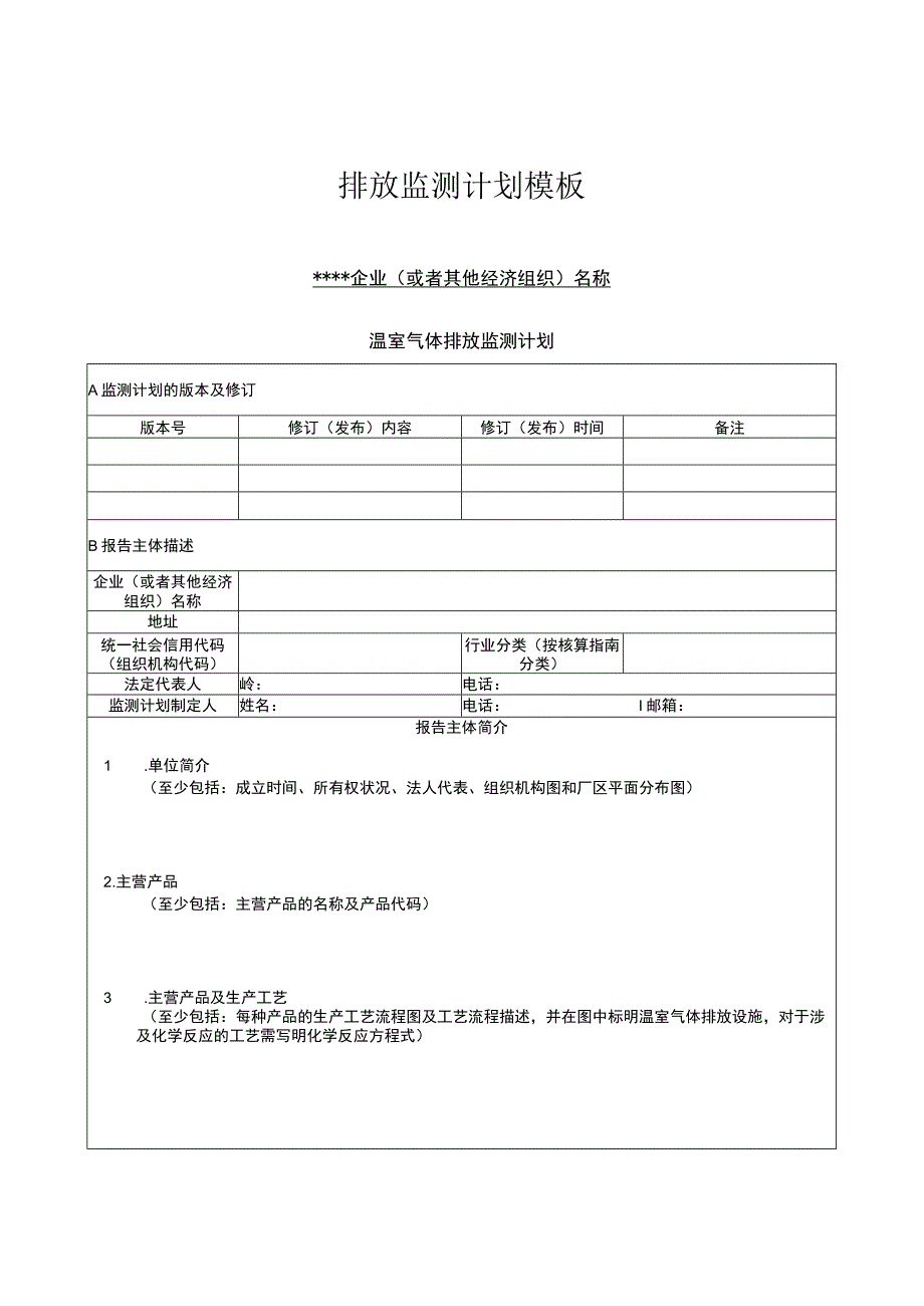 温室气体排放监测计划模板（环境部）.docx_第1页