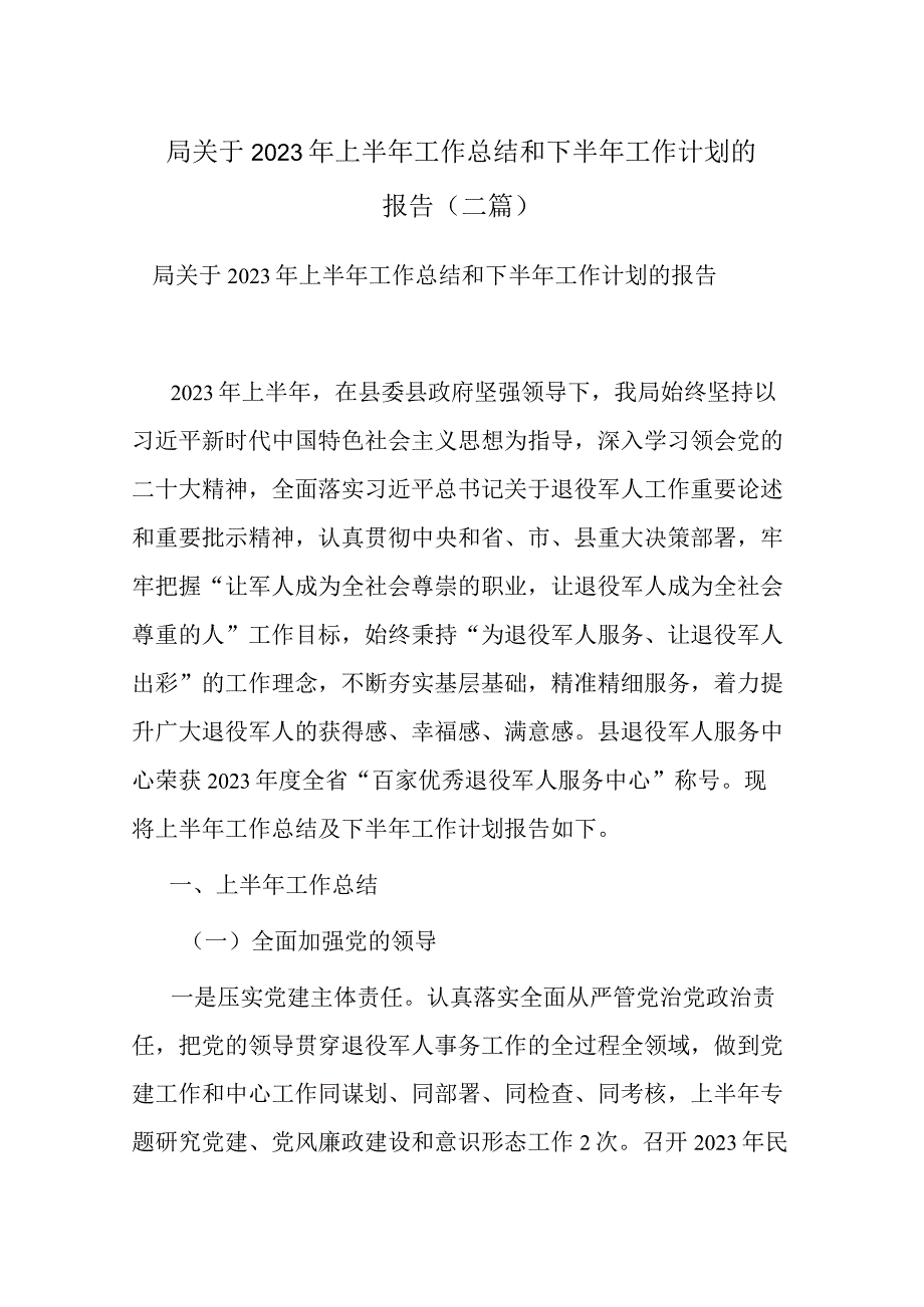 局关于2023年上半年工作总结和下半年工作计划的报告(二篇).docx_第1页