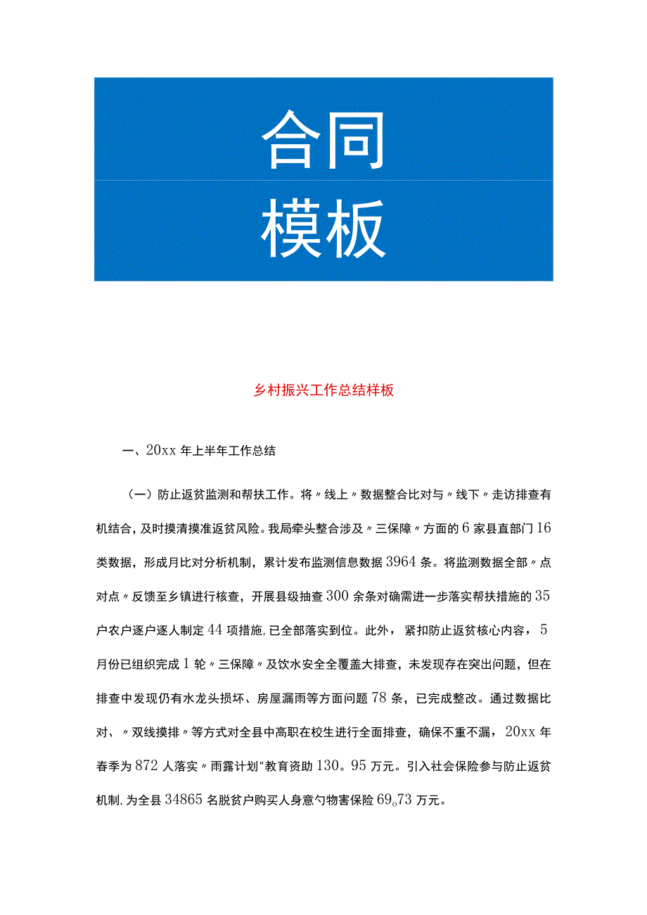 乡村振兴工作总结样板.docx_第1页