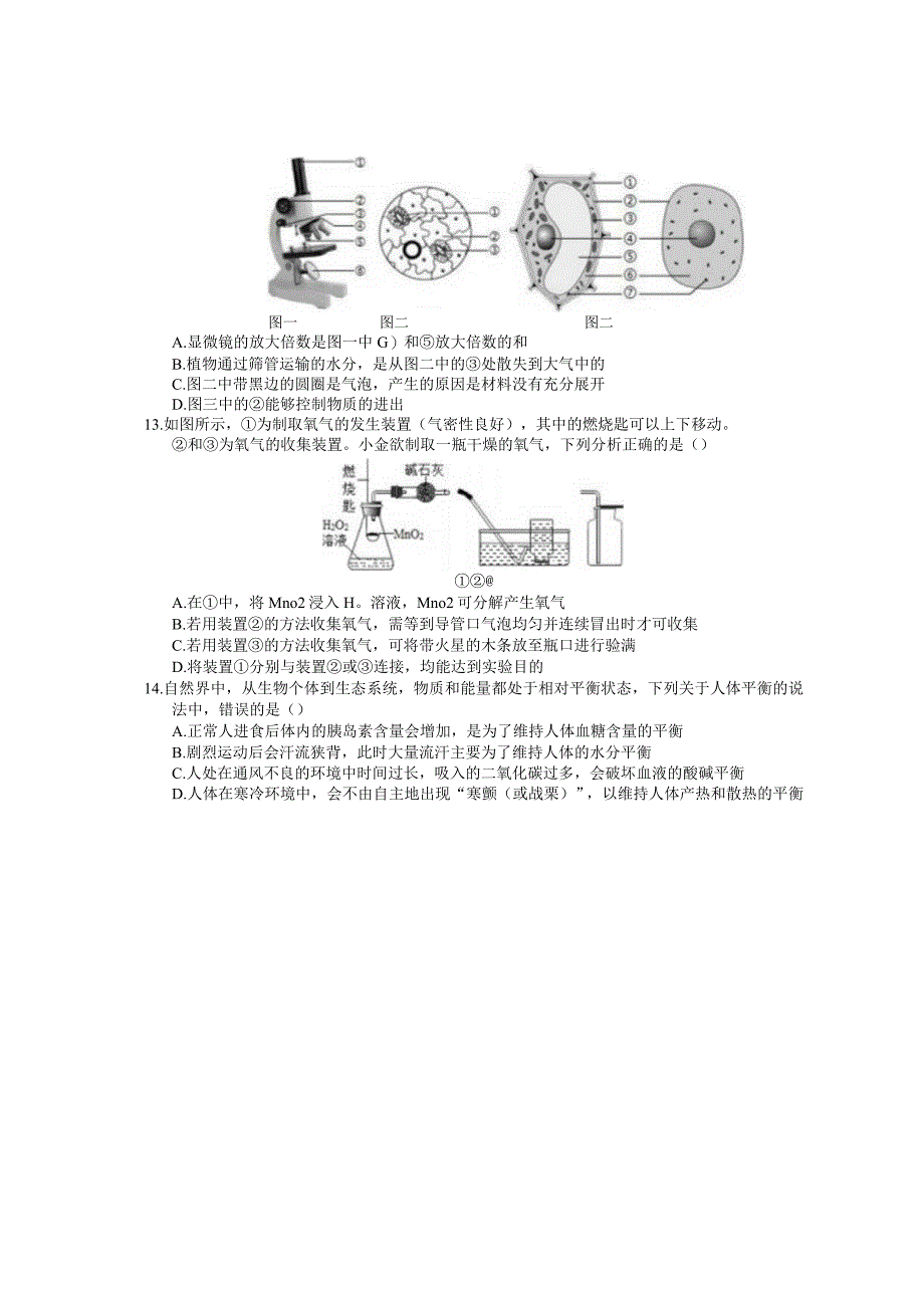 浙江省金华市义乌市2023年宾王中学、江东中学九年级科学模拟卷 试题卷（含答案）公开课教案教学设计课件资料.docx_第3页