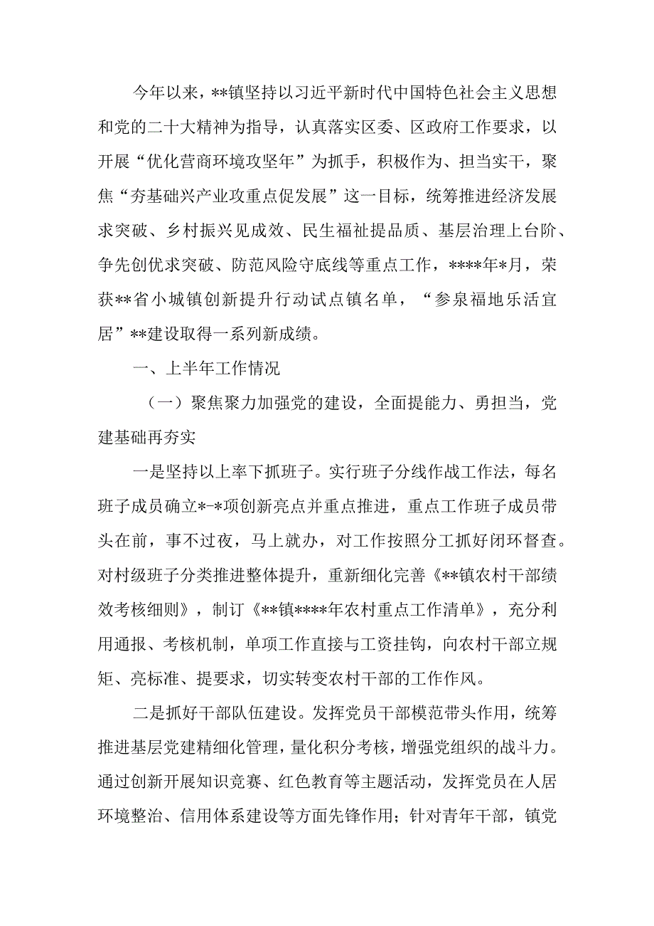 镇人民政府2023年上半年工作总结及下半年工作计划.docx_第1页