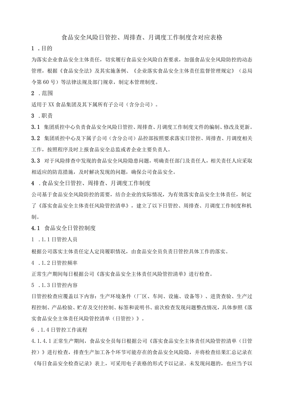 食品安全风险日管控、周排查、月调度工作制度含对应表格.docx_第2页