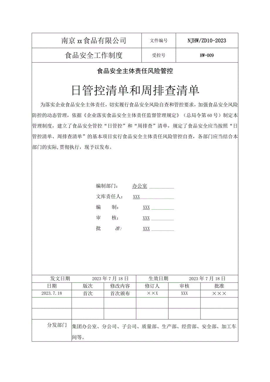 食品安全主体责任风险管控《日管控清单》和《周排查清单》.docx_第1页