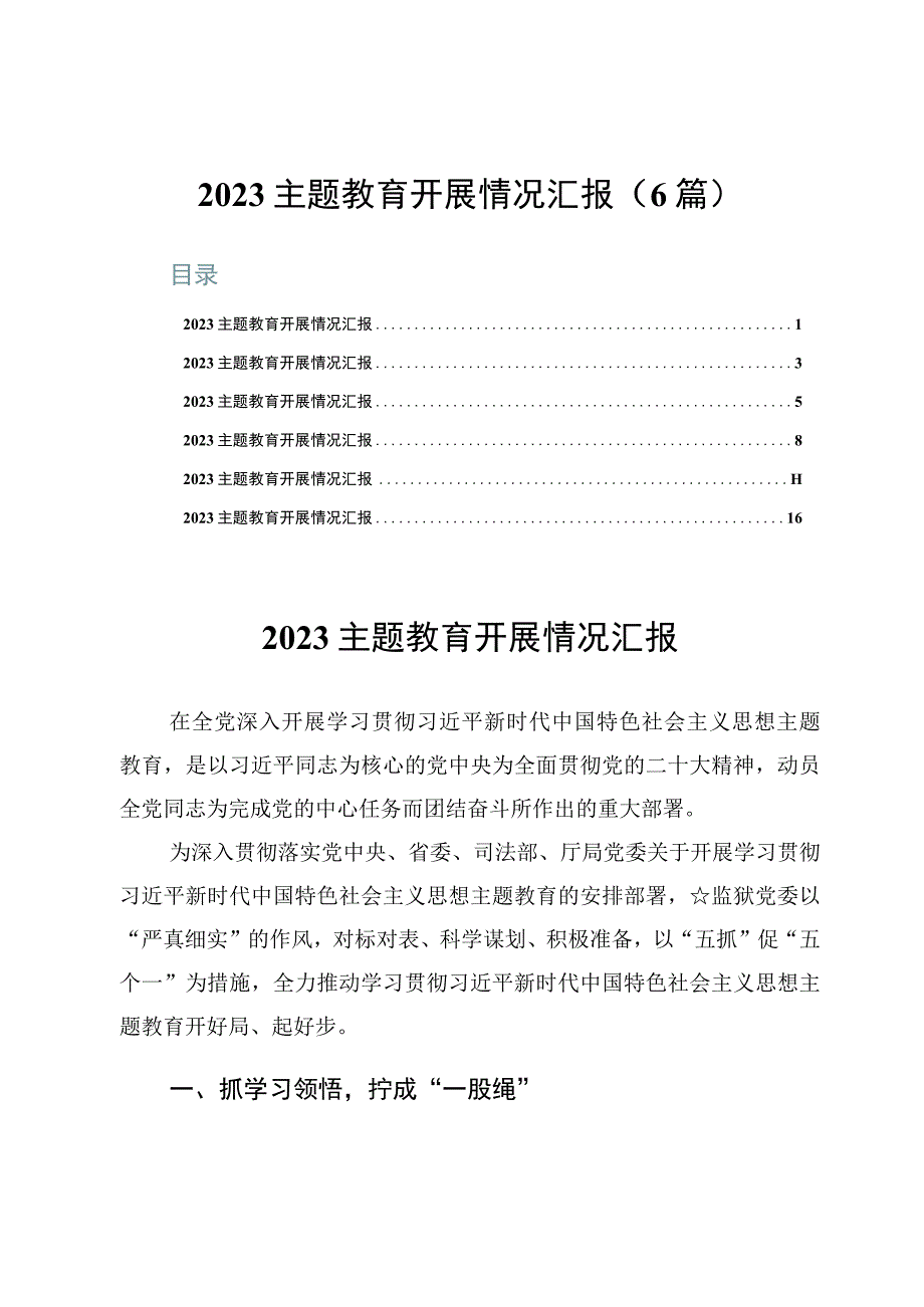 2023主题教育开展情况汇报（6篇）.docx_第1页