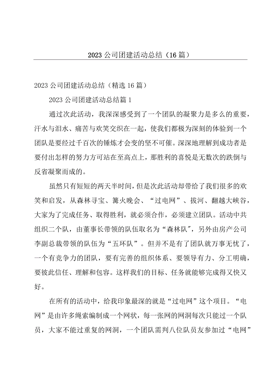 2023公司团建活动总结（16篇）.docx_第1页