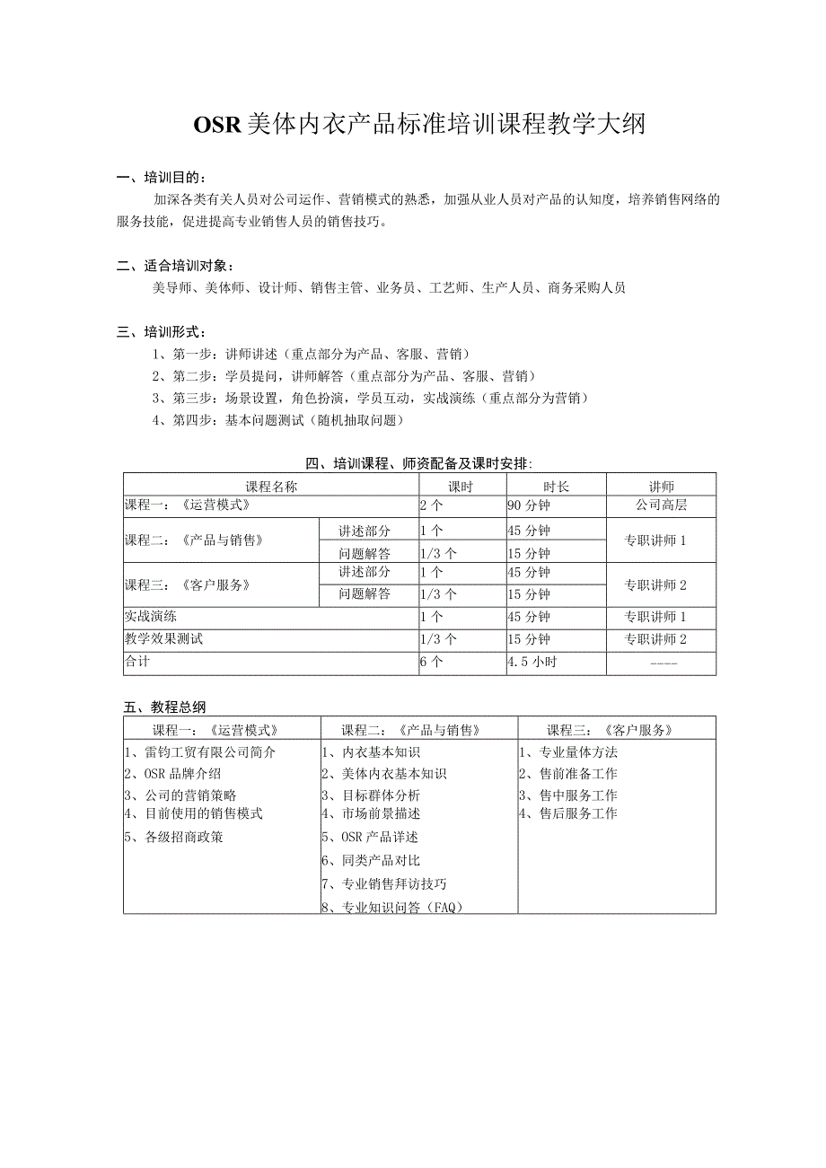 OSR美体内衣产品标准培训课程教学大纲.docx_第1页