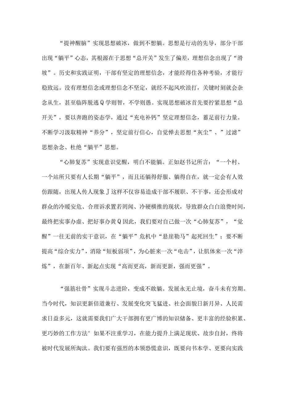 2023年开展“躺平式干部”专项整治活动专题学习研讨心得体会发言材料、汇报总结（四篇稿）供参考.docx_第2页