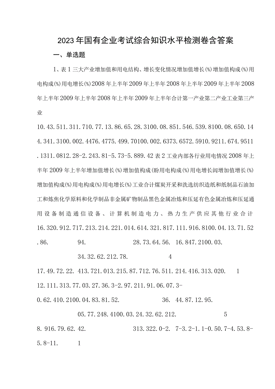 2023年国有企业考试综合知识水平检测卷含答案.docx_第1页