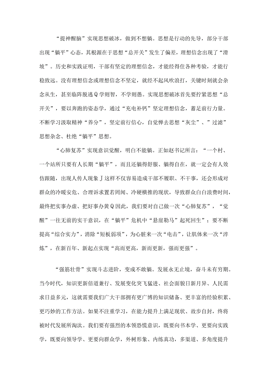 2023年开展“躺平式干部”专项学习研讨心得体会发言材料、整治进展情况汇报总结【四篇】.docx_第2页