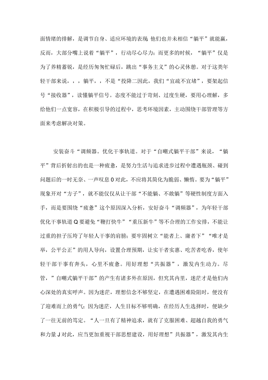 2023年开展躺平式干部专项整治发言材料——为“躺平干部”架设三种“仪器”与开展躺平式干部专项整治心得体会：面对“老大难”敢啃“硬骨头.docx_第2页