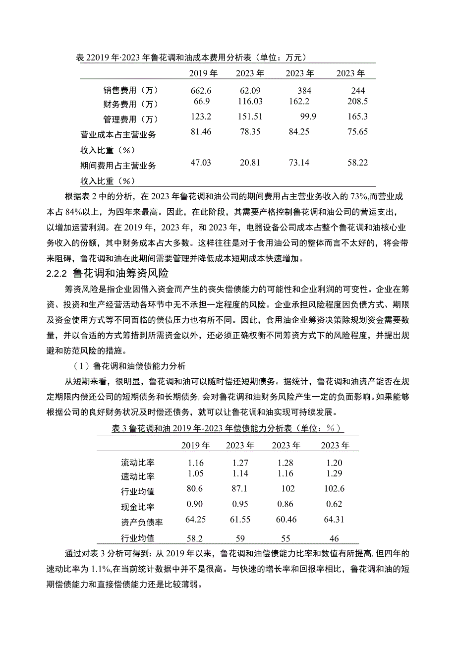 2023《基于近4年数据的食用油企业鲁花调和油财务风险分析》5100字.docx_第3页