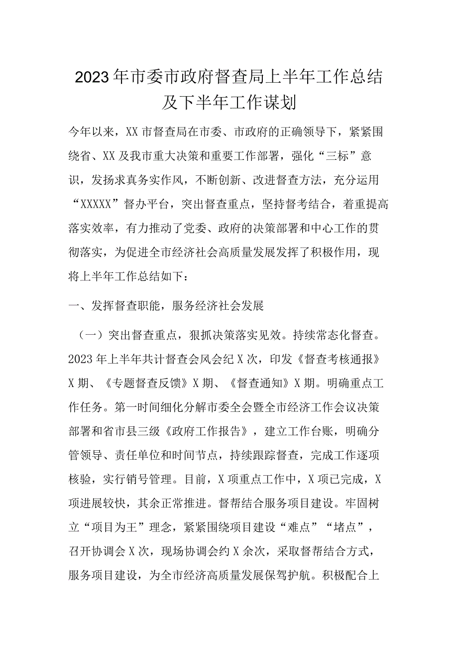 2023年市委市政府督查局上半年工作总结及下半年工作谋划.docx_第1页