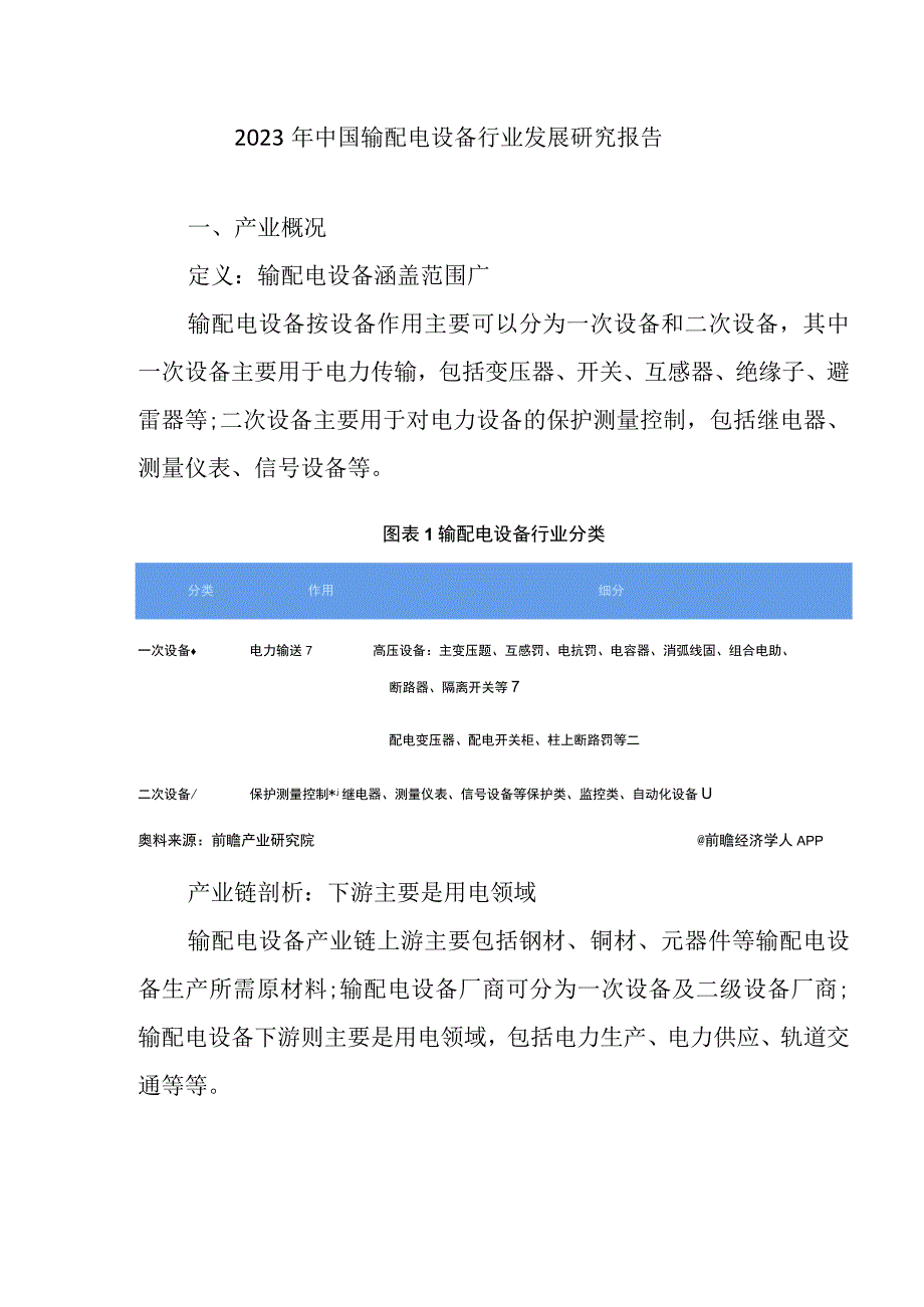 2023年中国输配电设备行业发展研究报告.docx_第1页