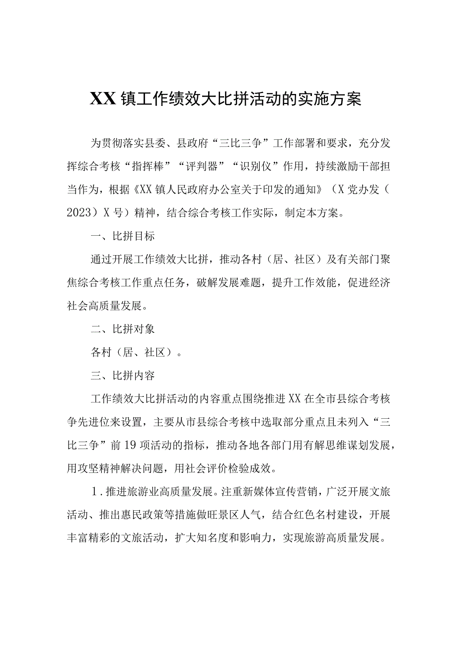 XX镇工作绩效大比拼活动的实施方案.docx_第1页