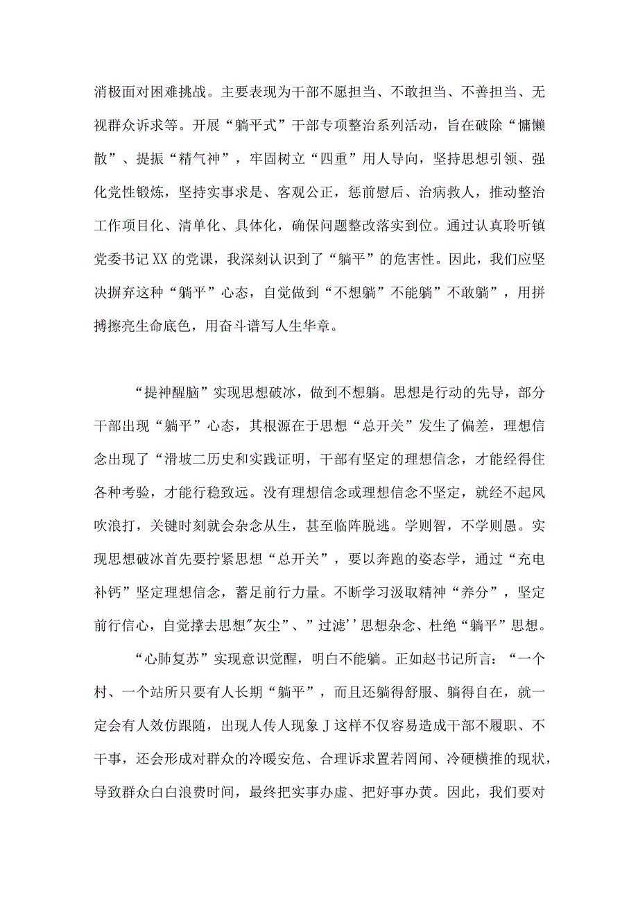 【八篇】：2023年开展“躺平式干部”专项学习研讨心得体会发言材料、整治进展情况汇报总结.docx_第2页