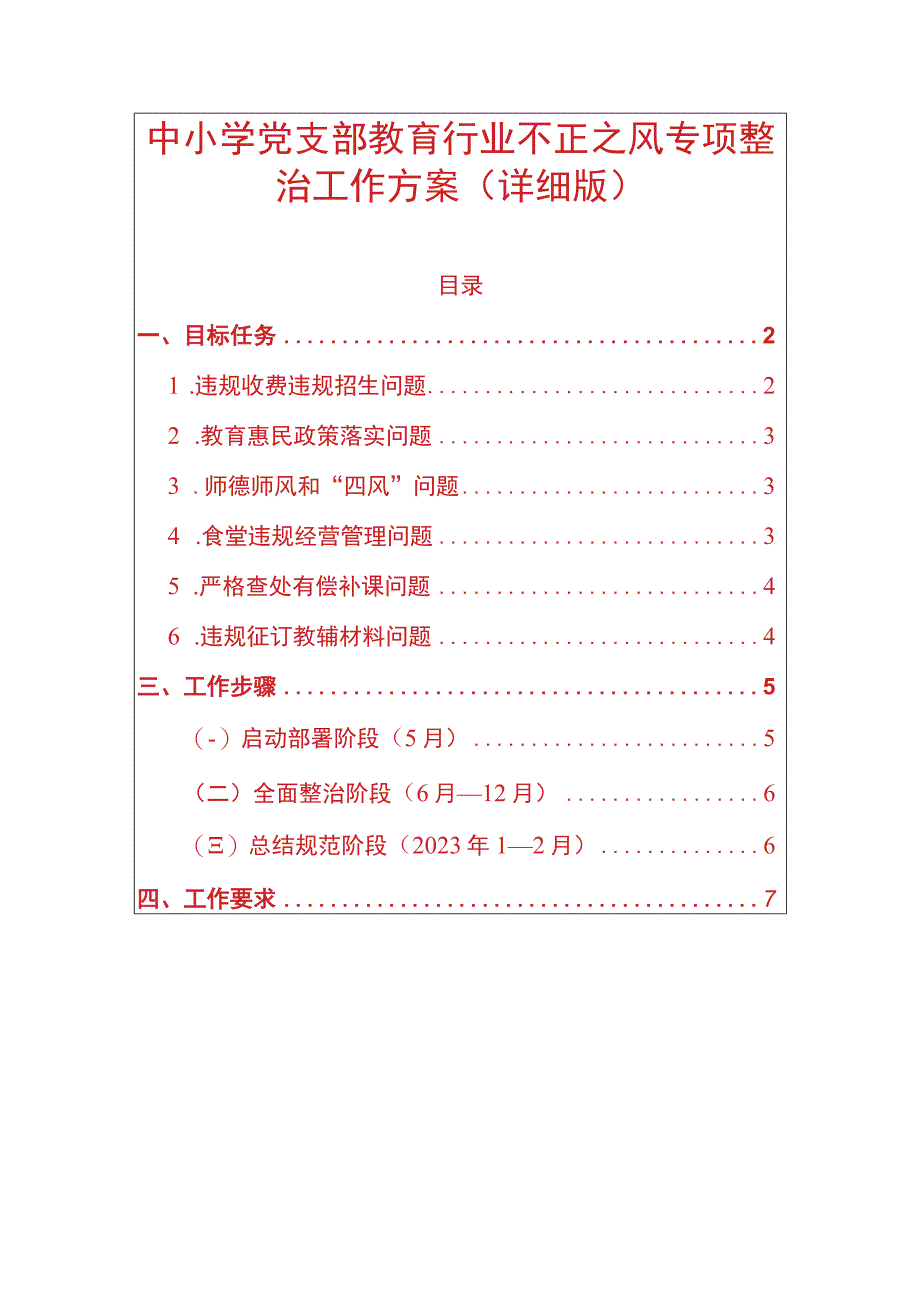 中小学党支部教育行业不正之风专项整治工作方案.docx_第1页