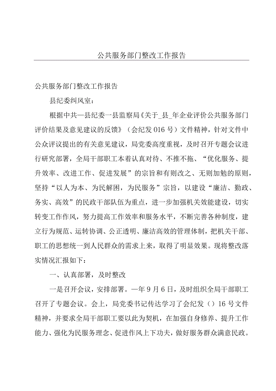 公共服务部门整改工作报告.docx_第1页