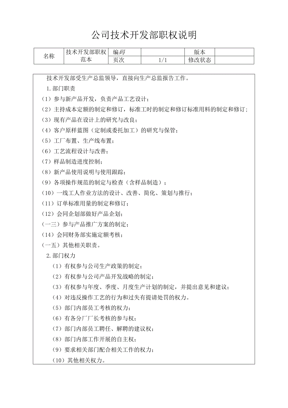 公司技术开发部职权说明.docx_第1页