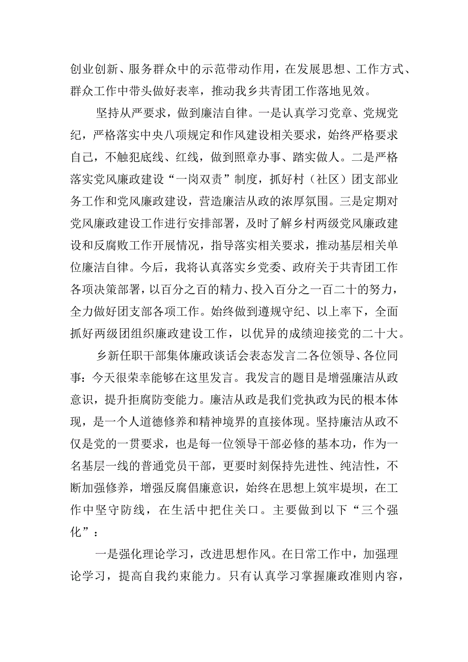 乡新任职干部集体廉政谈话会表态发言.docx_第2页