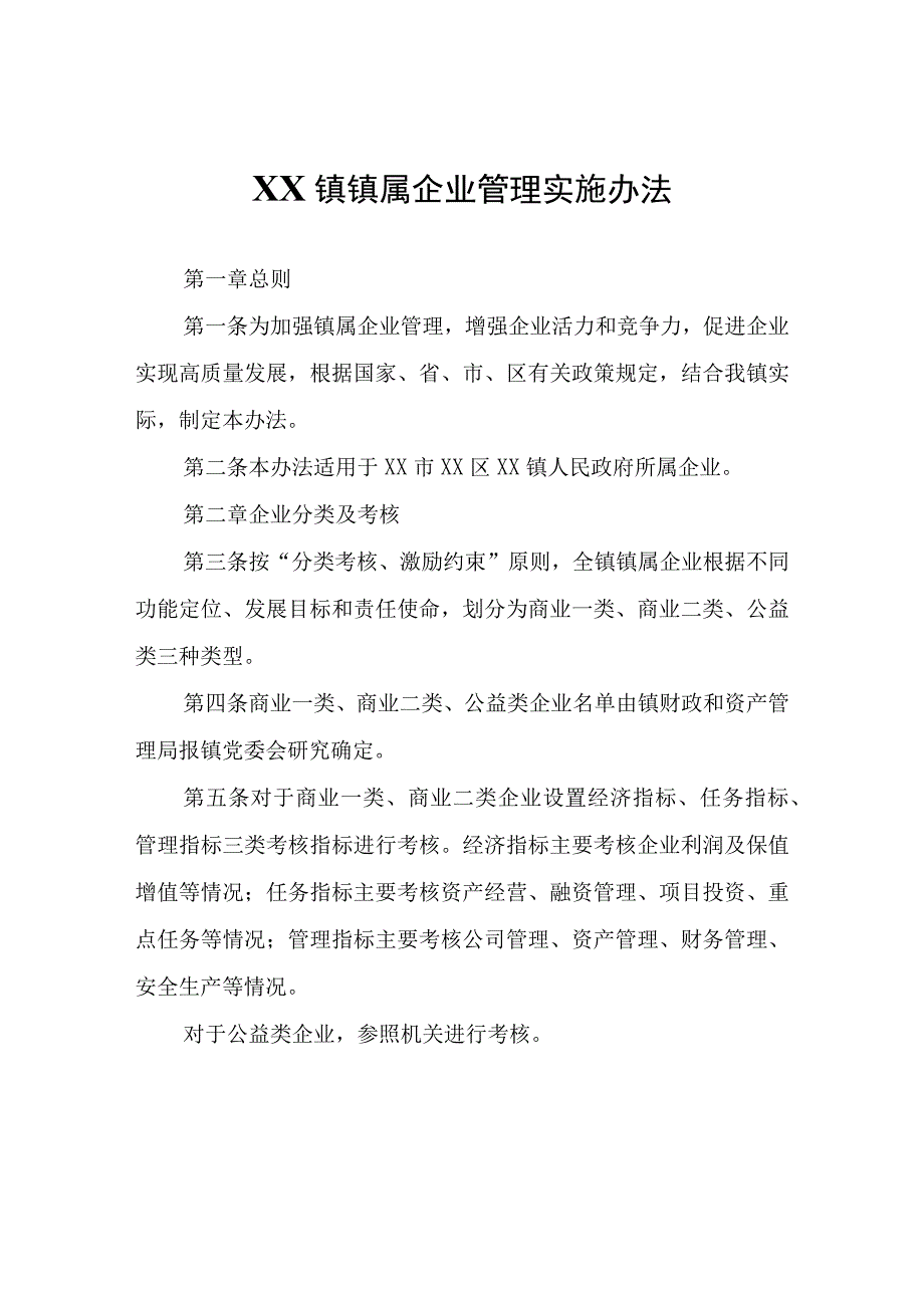 XX镇镇属企业管理实施办法.docx_第1页