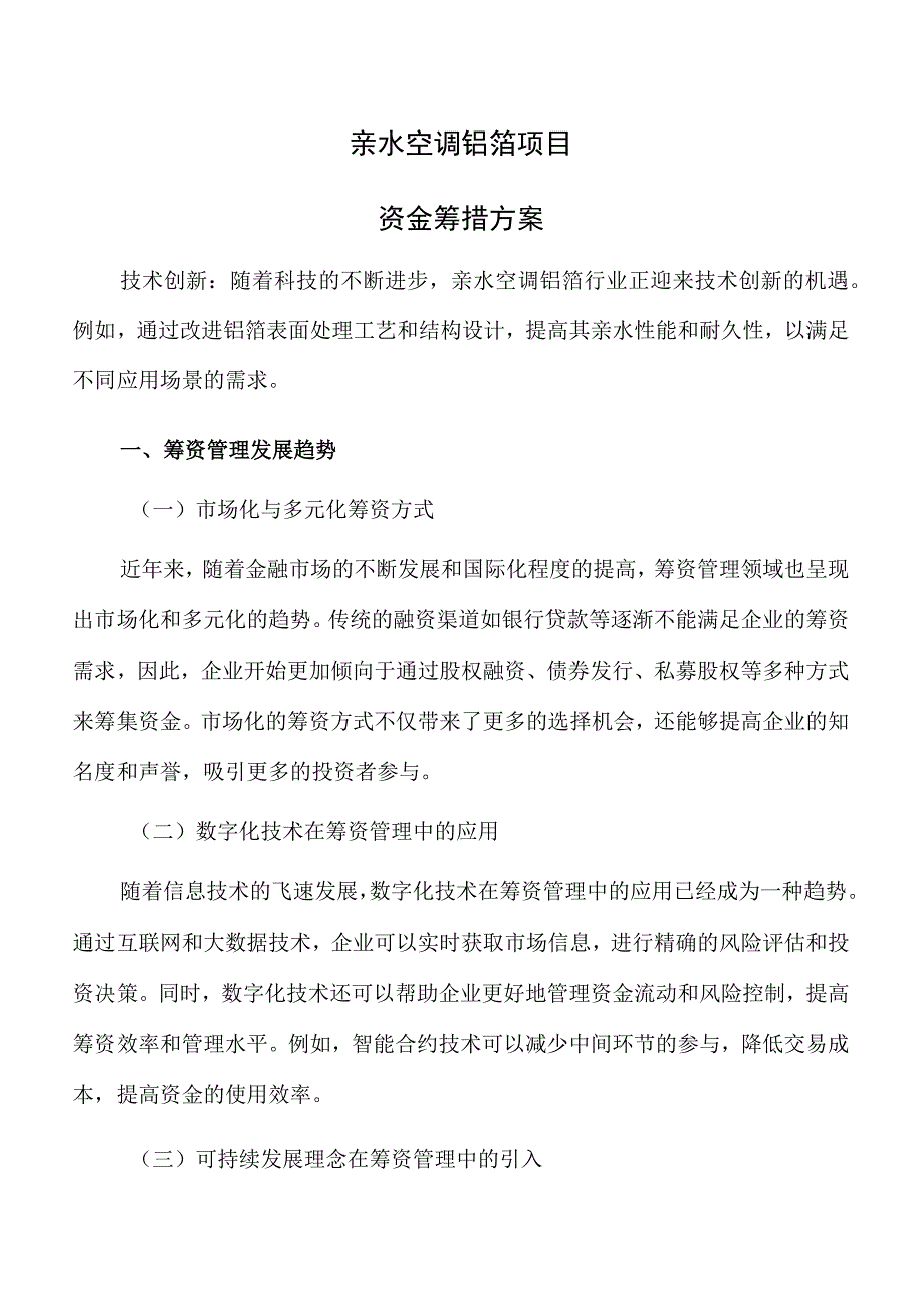 亲水空调铝箔项目资金筹措方案范文.docx_第1页