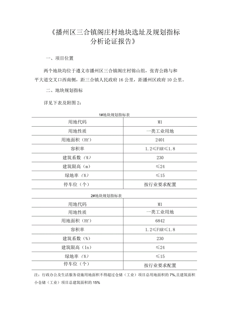 《播州区三合镇阁庄村地块选址及规划指标分析论证报告》.docx_第1页