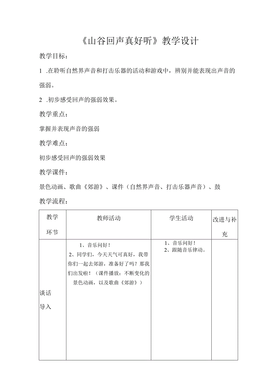 第五课《山谷回声真好听》第一课时（教案）湘艺版音乐一年级下册.docx_第1页