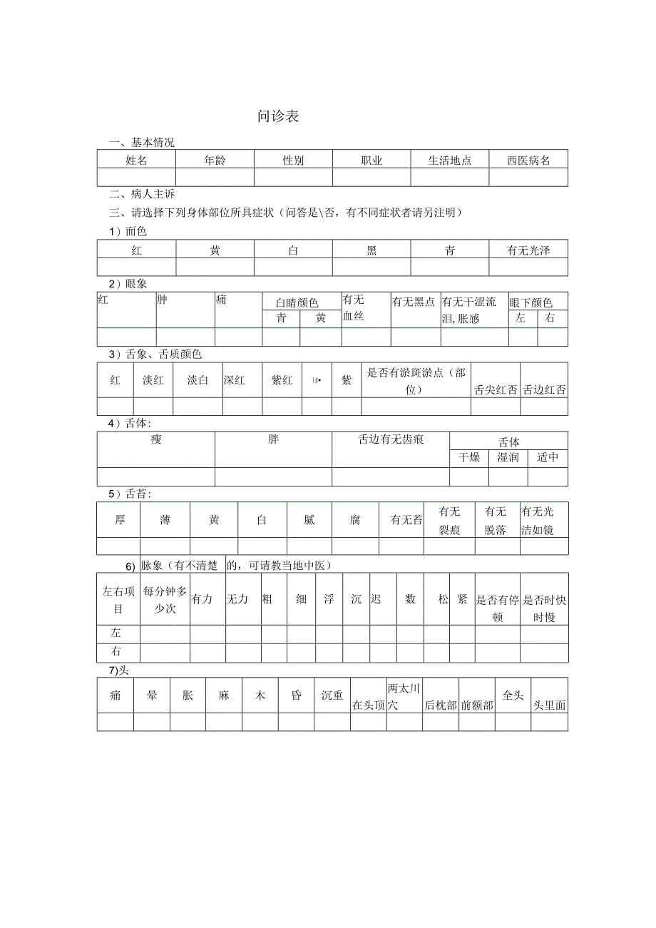 小儿推拿资料整理：问诊表.docx_第1页