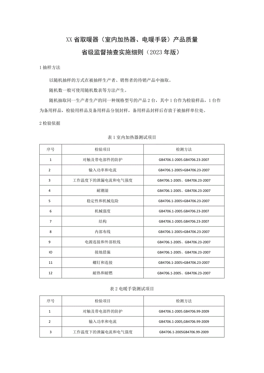 取暖器（室内加热器、电暖手袋）产品质量省级监督抽查实施细则（2021年版）.docx_第1页