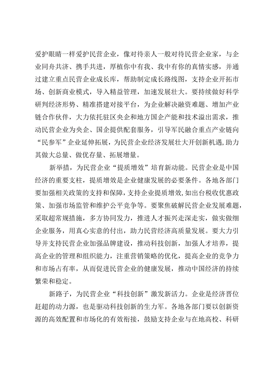 学习贯彻《关于促进民营经济发展壮大的意见》心得体会发言（3篇）.docx_第2页