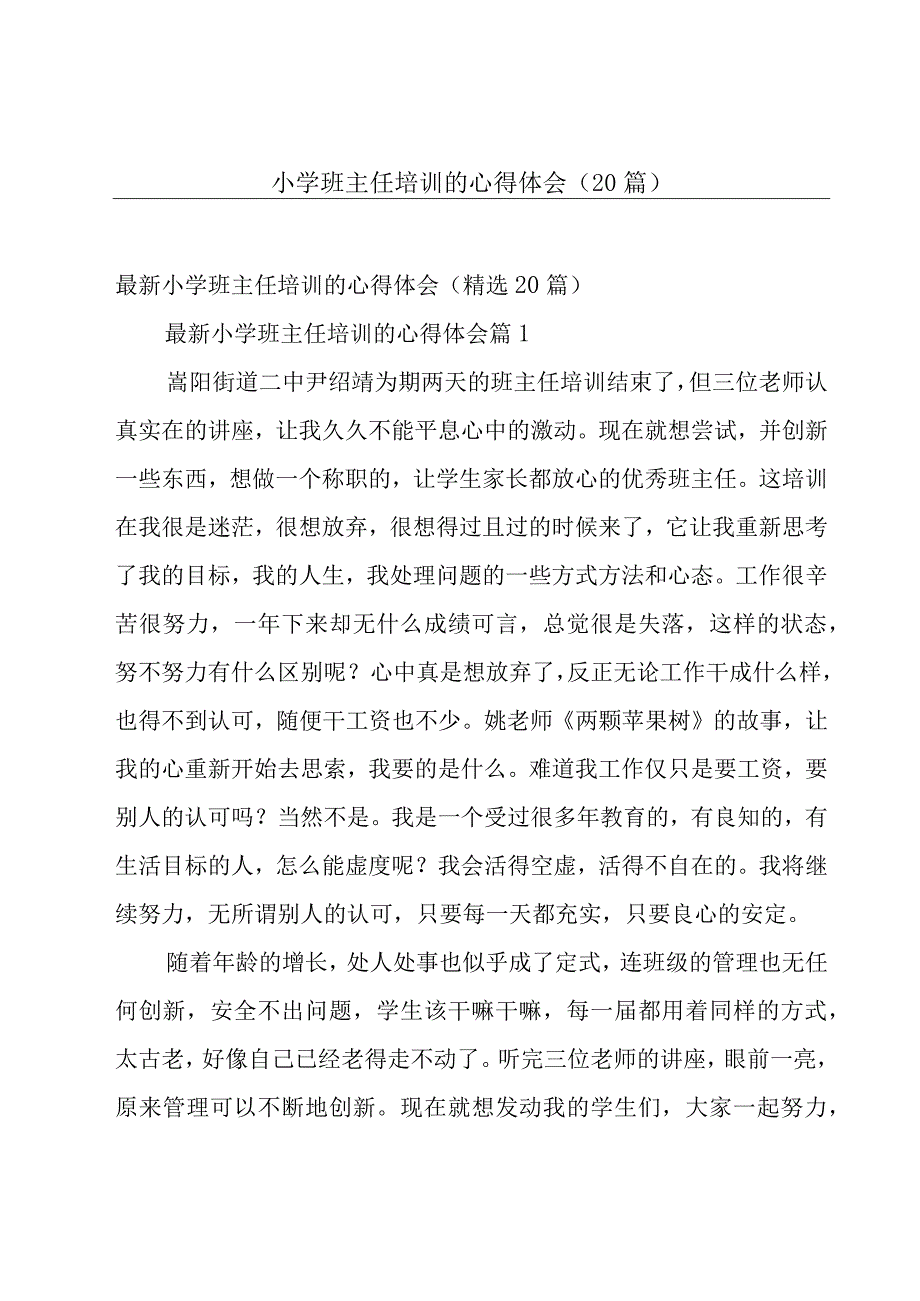 小学班主任培训的心得体会（20篇）.docx_第1页