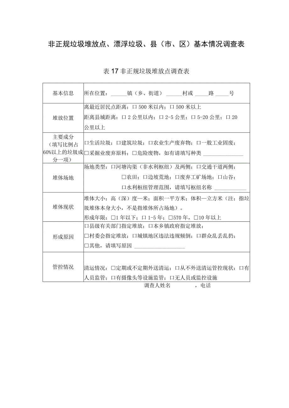 非正规垃圾堆放点调查表.docx_第1页