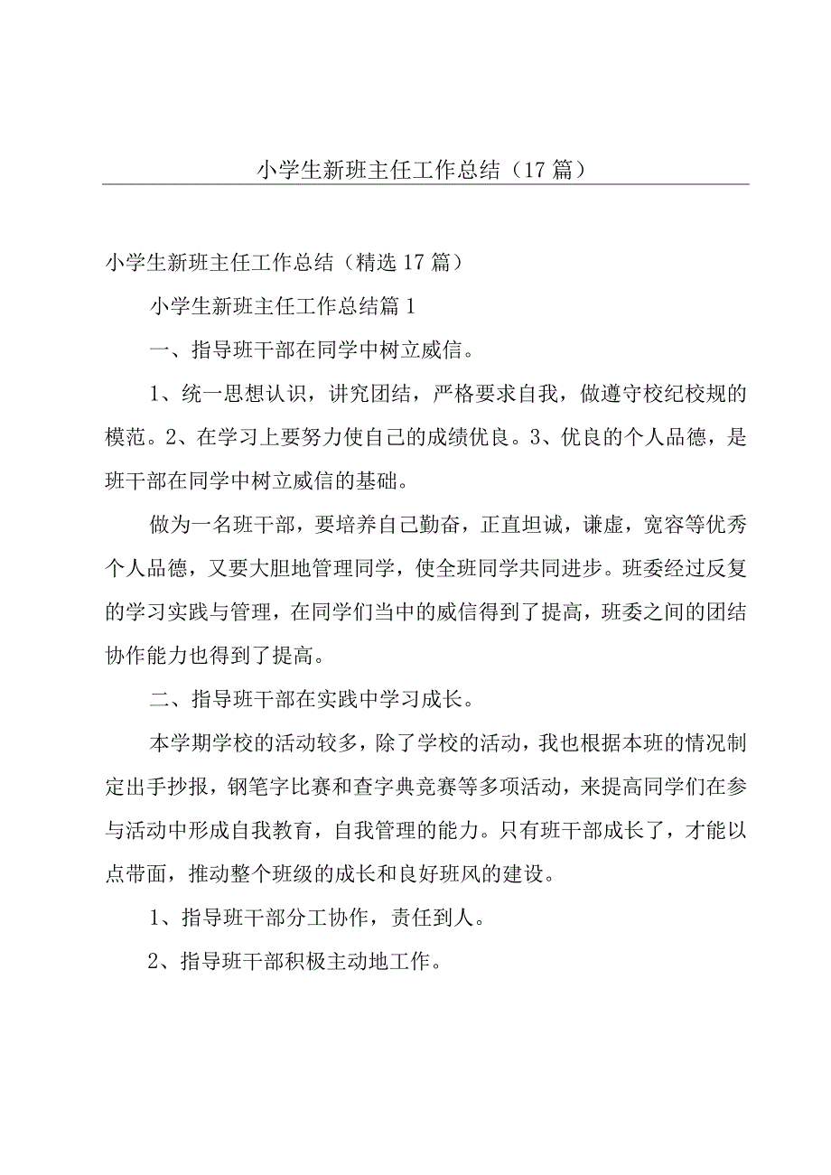 小学生新班主任工作总结（17篇）.docx_第1页