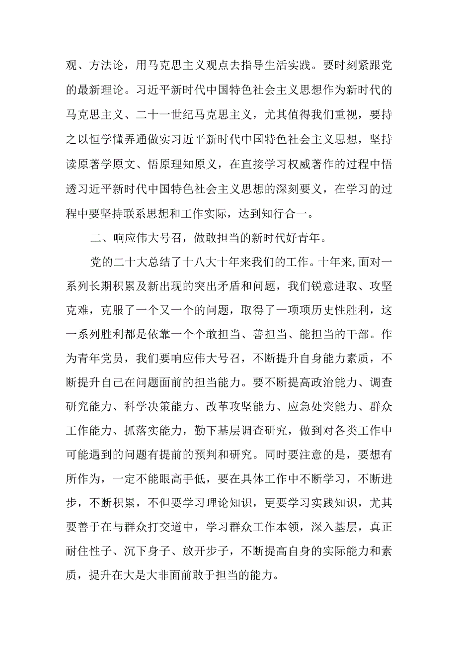 青年党员干部贯彻落实二十大报告精神学习心得体会10篇.docx_第2页