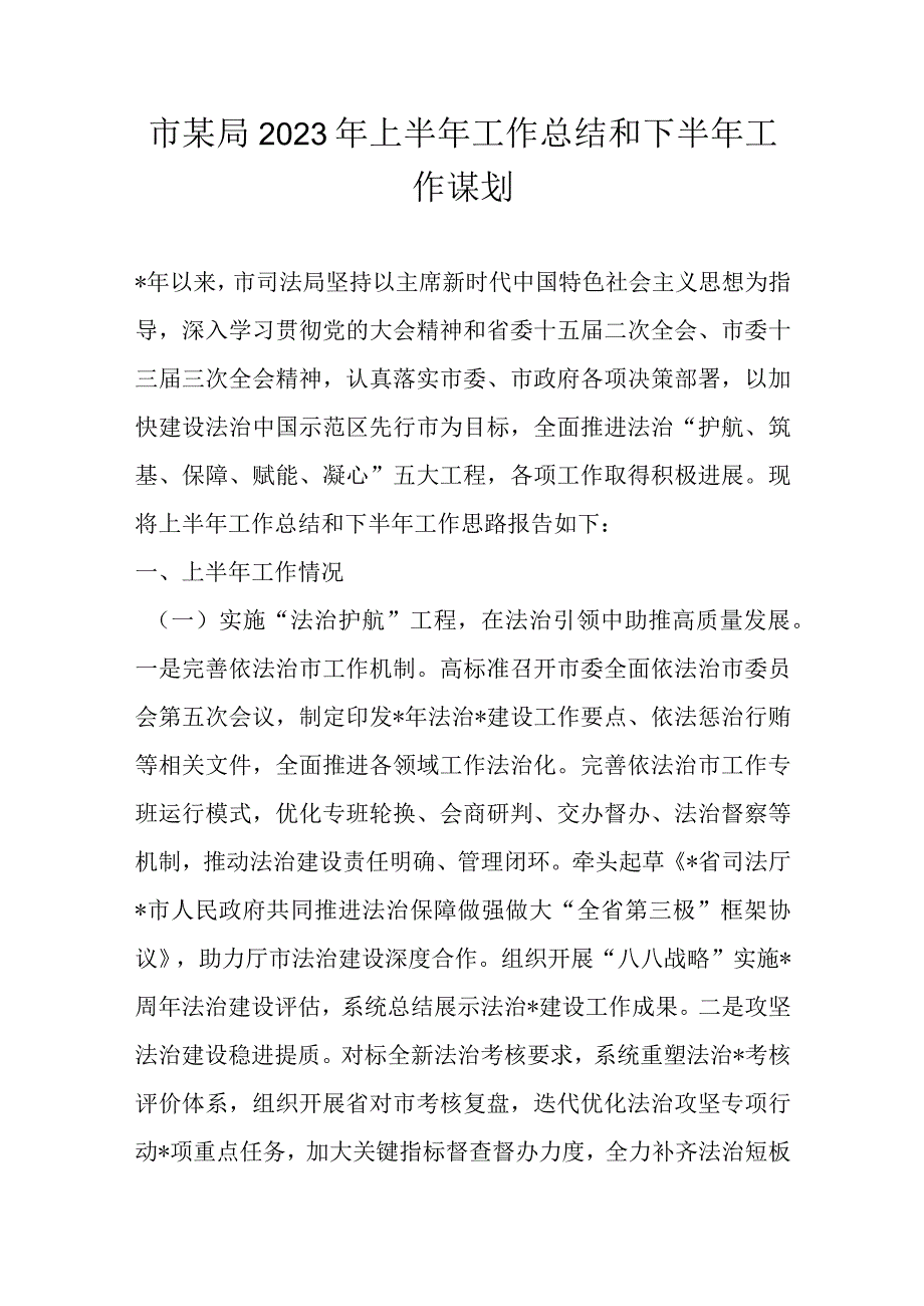 市某局2023年上半年工作总结和下半年工作谋划.docx_第1页