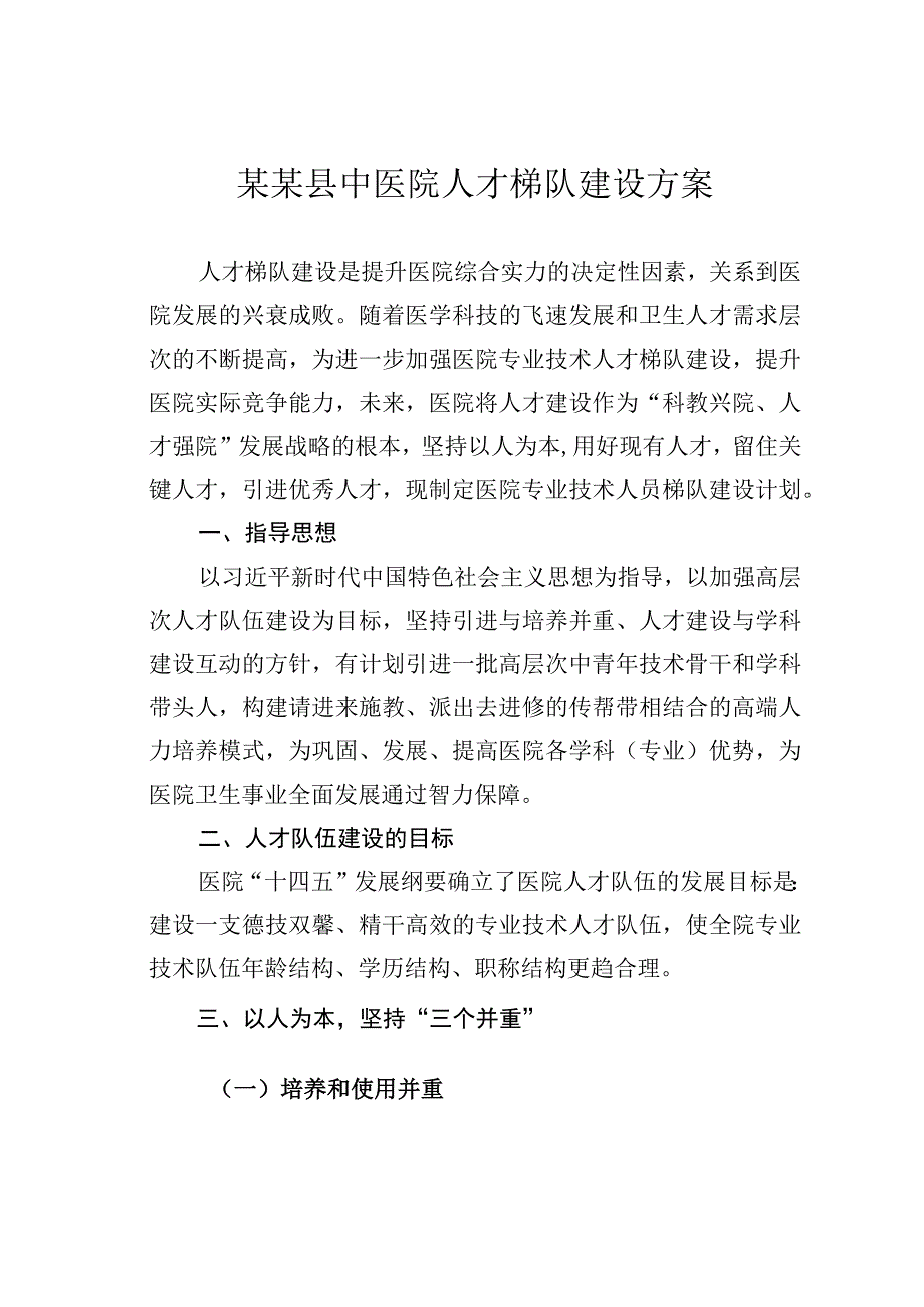 某某县中医院人才梯队建设方案.docx_第1页