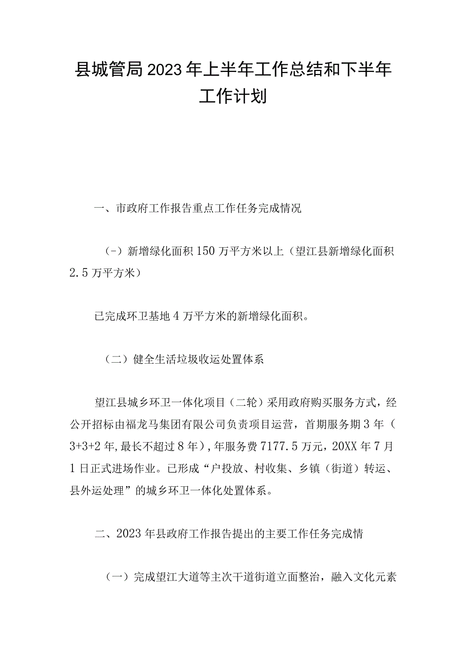 县城管局2023年上半年工作总结和下半年工作计划.docx_第1页