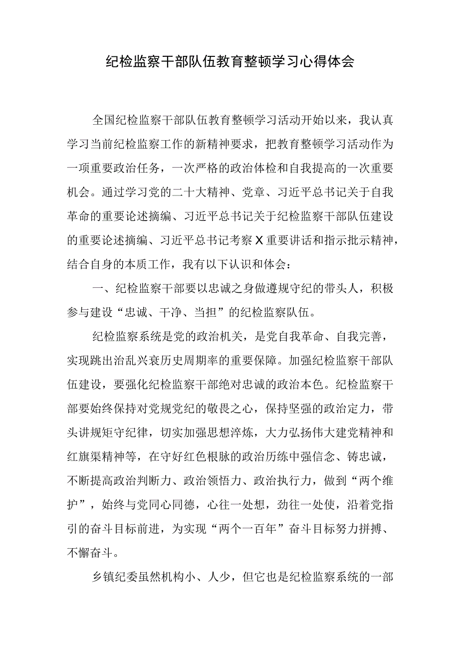 2023年8月纪检监察干部队伍教育整顿学习心得体会感悟研讨发言提纲4篇.docx_第2页