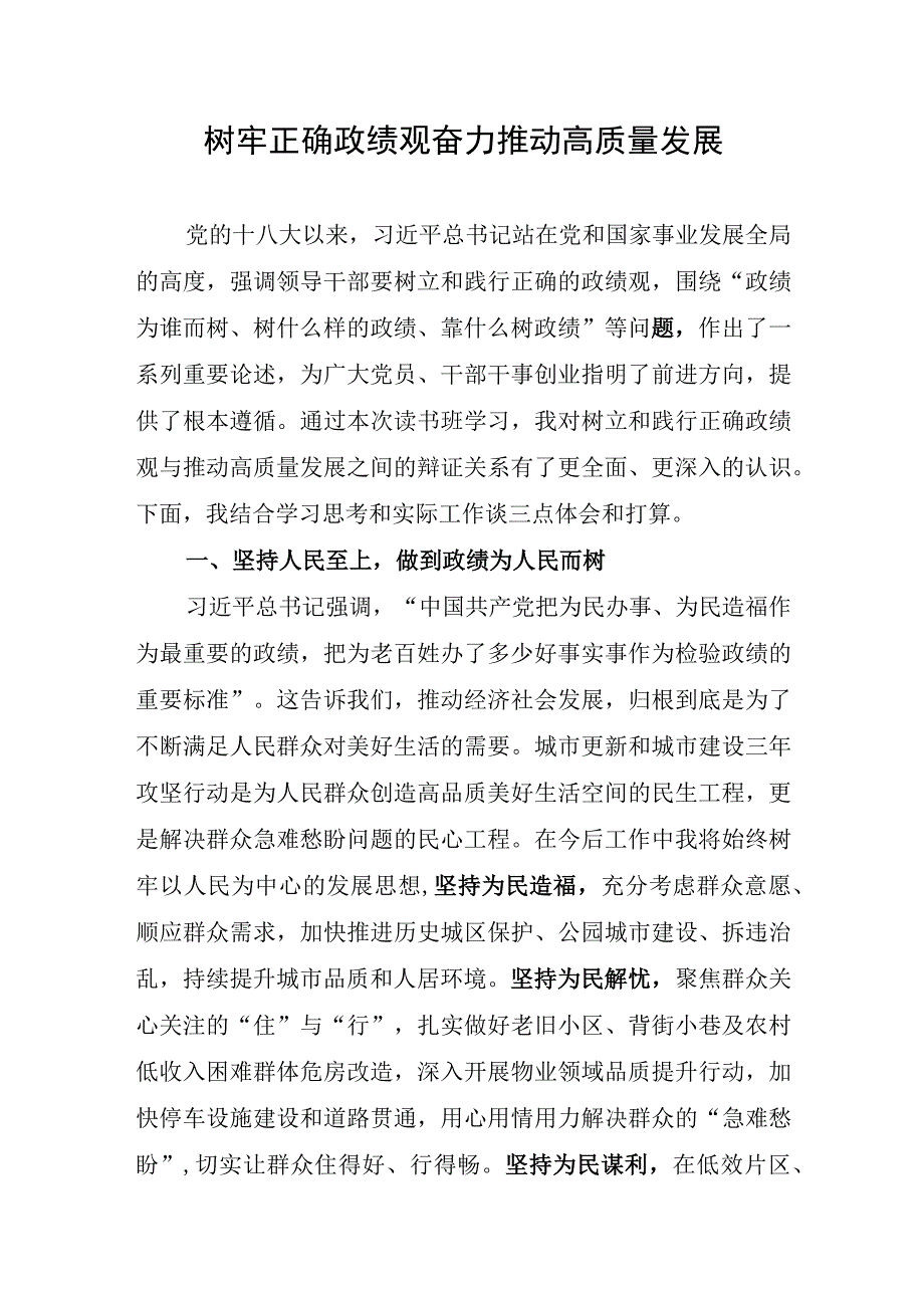 2023年牢固树立践行正确政绩观学习研讨发言心得体会6篇.docx_第2页