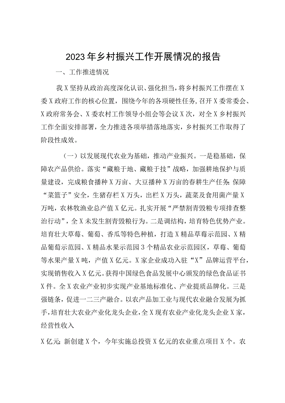 2023年乡村振兴工作开展情况的总结报告.docx_第1页