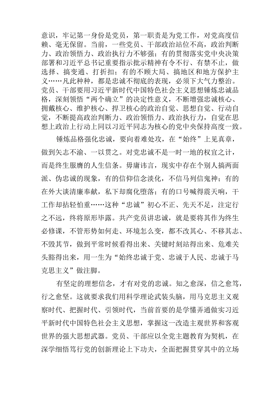 2023年开展主题教育“锤炼品格强化忠诚”专题研讨发言3篇.docx_第3页