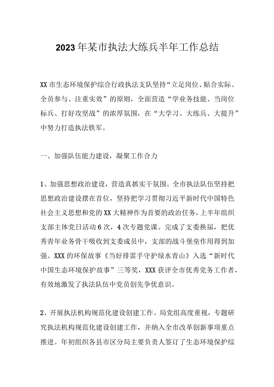 2023年某市执法大练兵半年工作总结.docx_第1页