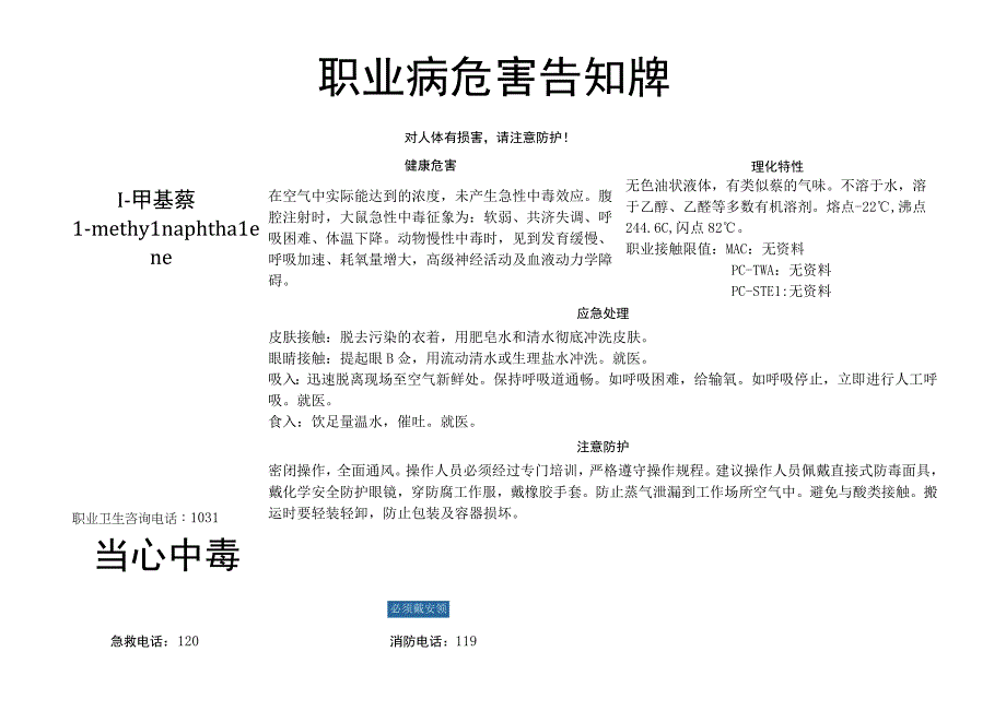 1-甲基萘-职业病危害告知牌.docx_第1页