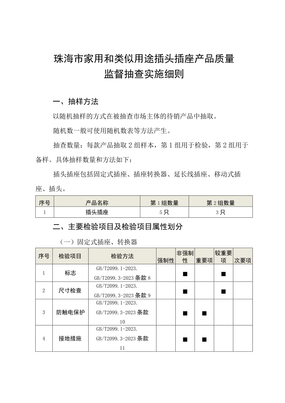 49.珠海市家用和类似用途插头插座产品质量监督抽查实施细则.docx_第1页